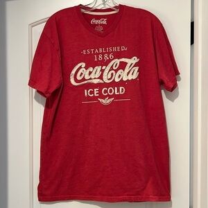 Coca Cola Red Vneck Short Sleeve Tshirt with Fabric Letters Size L